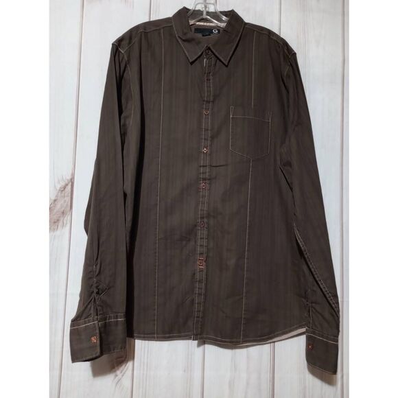 Guess Shirt Men's 2xl Brown Button Front Long Sleeve Light Weight - Picture 1 of 8
